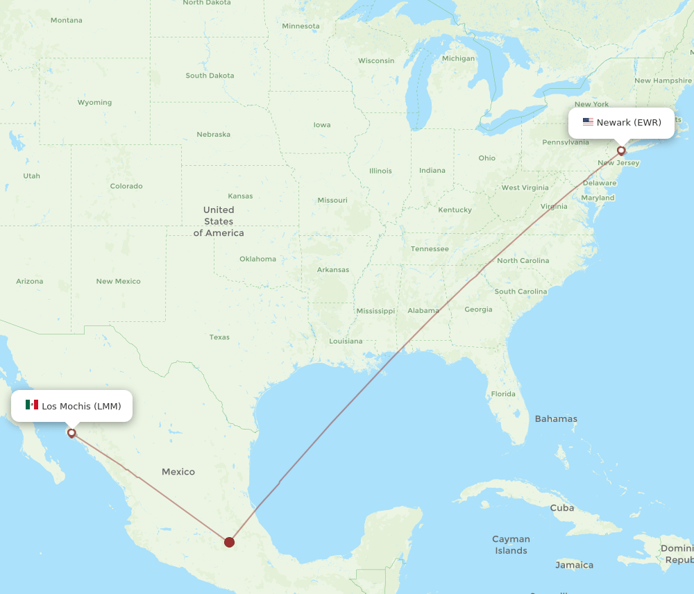 EWR to LMM flights and routes map