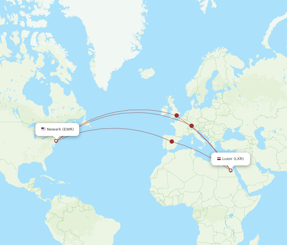 EWR-LXR flight routes