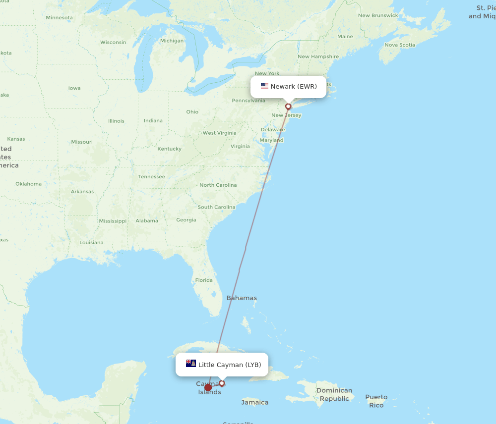 EWR-LYB flight routes