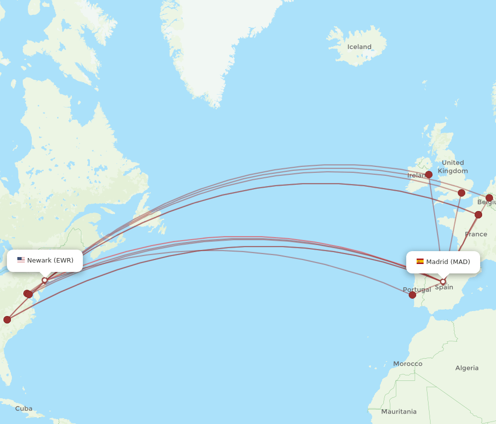 EWR-MAD flight routes