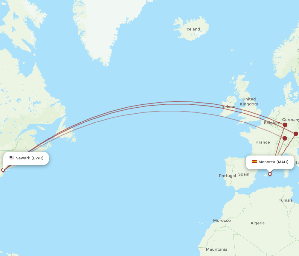 EWR-MAH flight routes