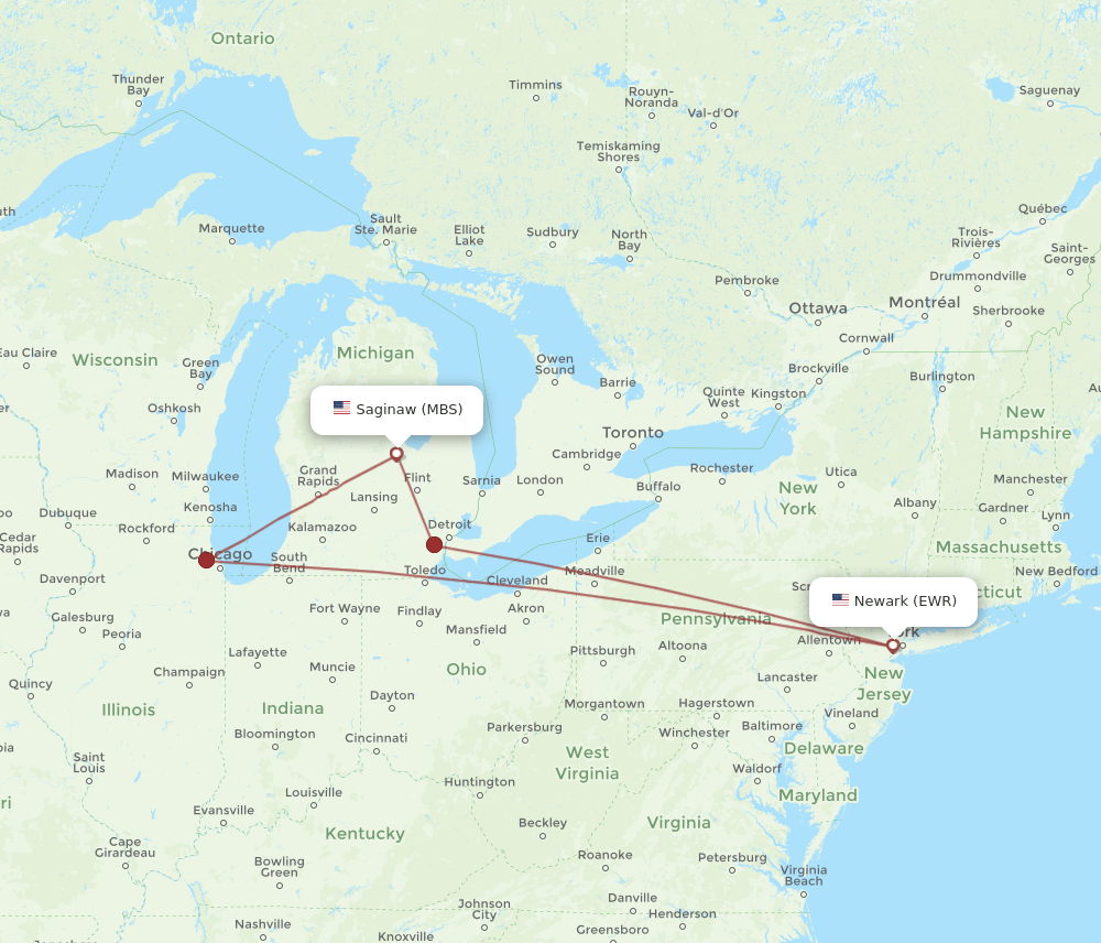 EWR-MBS flight routes