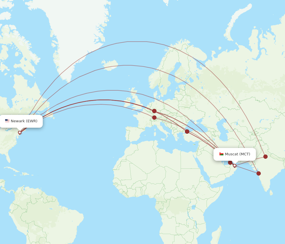 EWR-MCT flight routes
