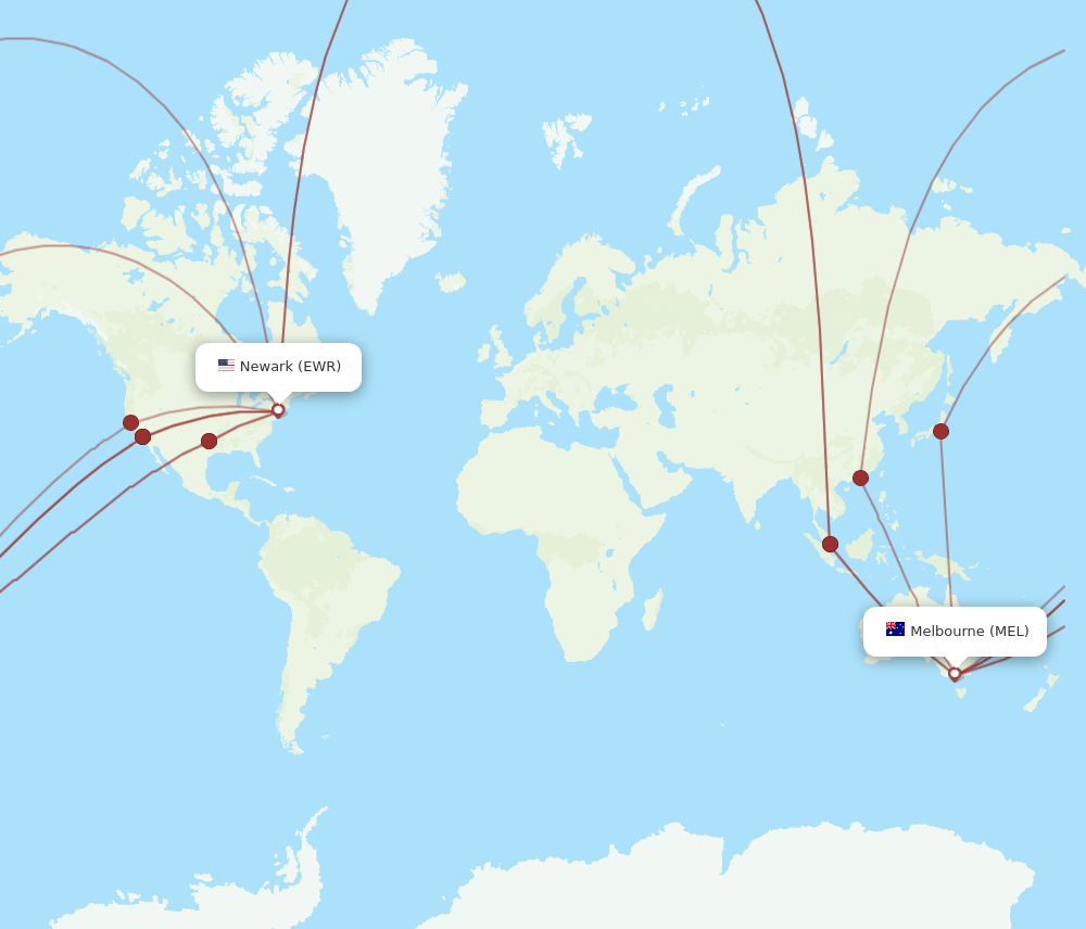 EWR to MEL flights and routes map