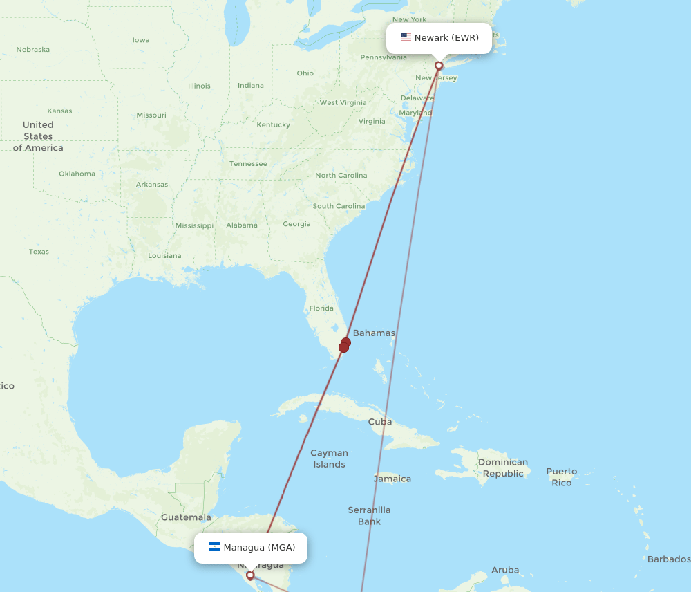 EWR-MGA flight routes