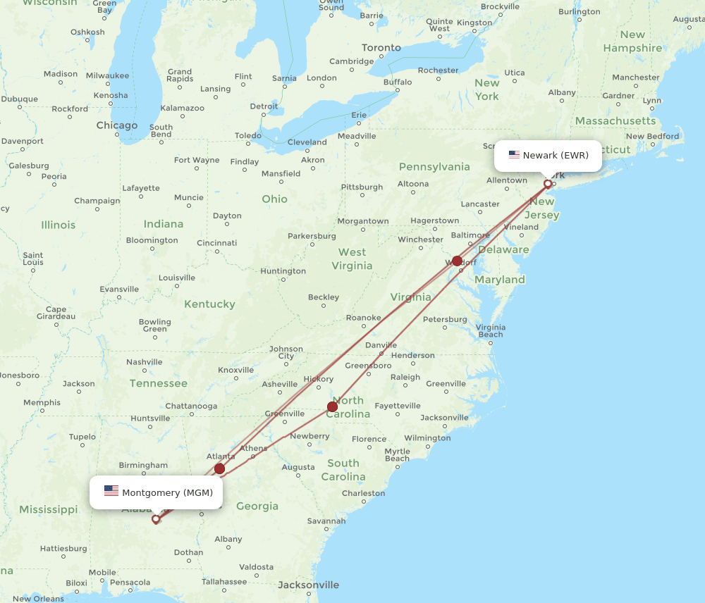 EWR-MGM flight routes