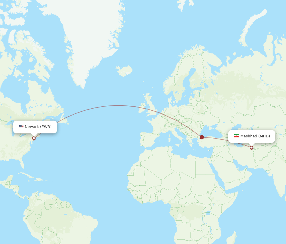 EWR to MHD flights and routes map