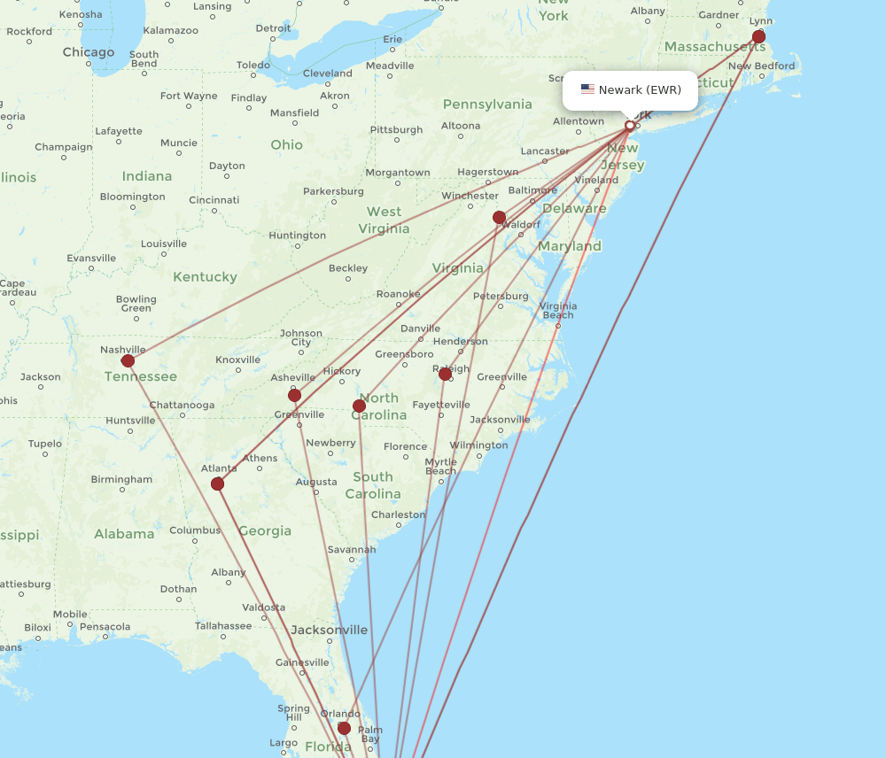 EWR-MIA flight routes