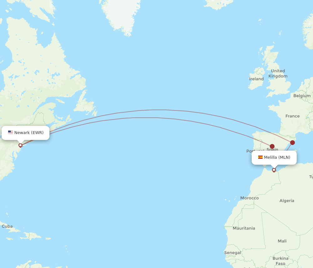 EWR-MLN flight routes