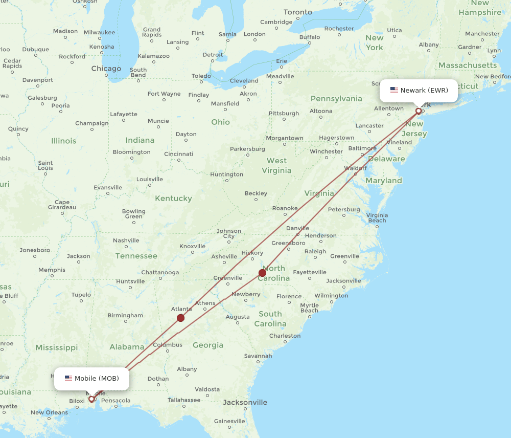 EWR-MOB flight routes