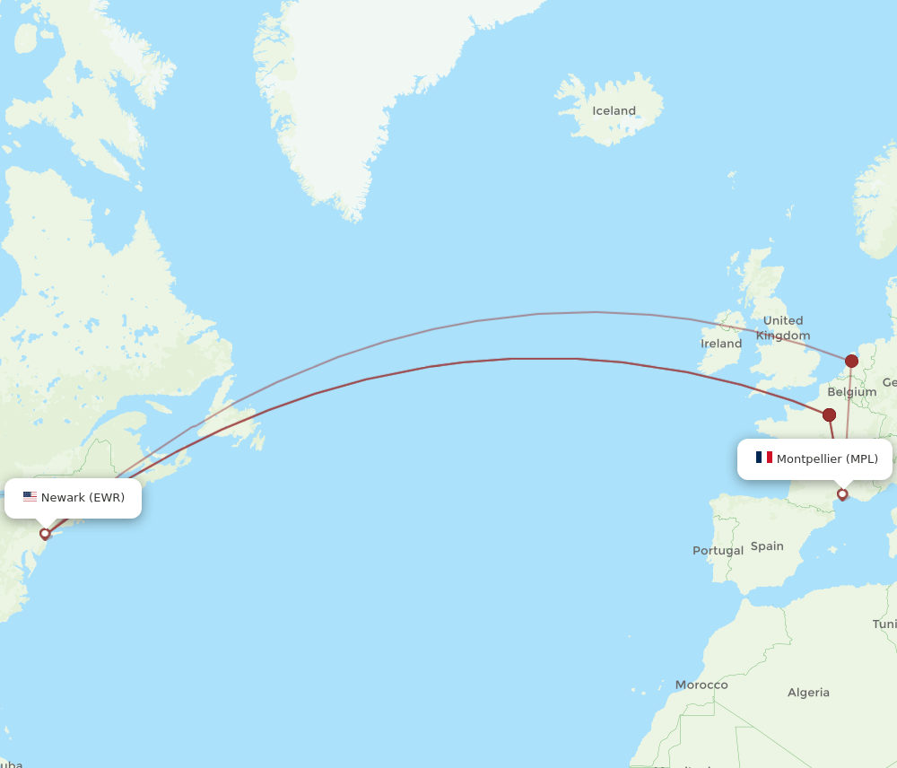 EWR to MPL flights and routes map