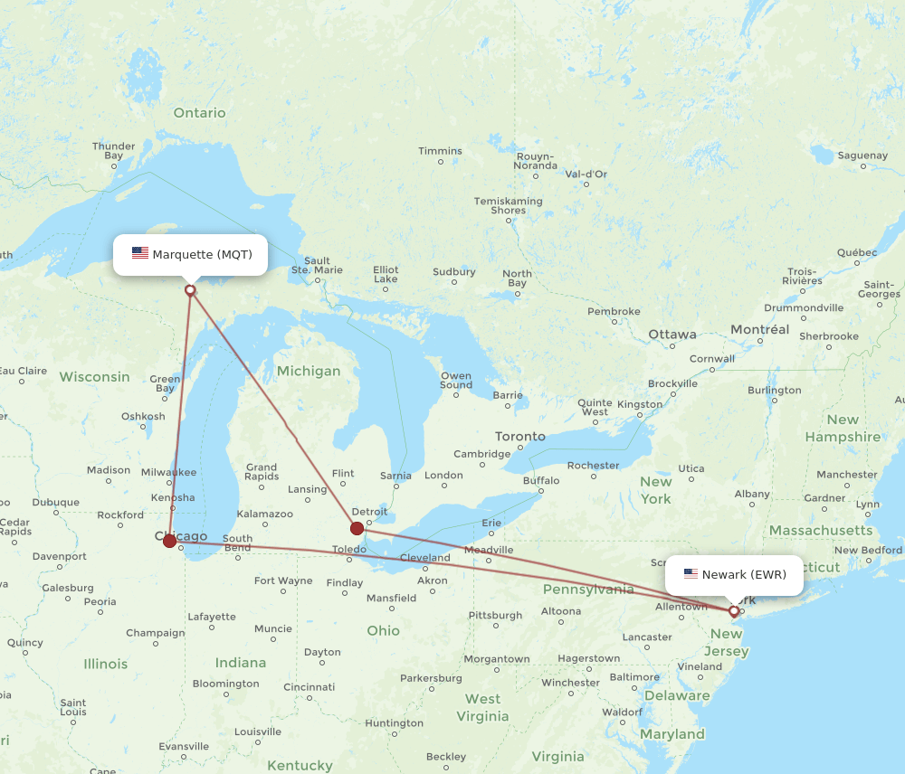 EWR-MQT flight routes