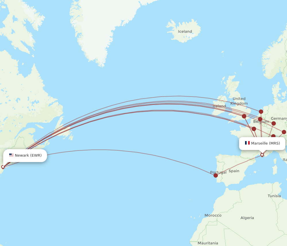 EWR to MRS flights and routes map