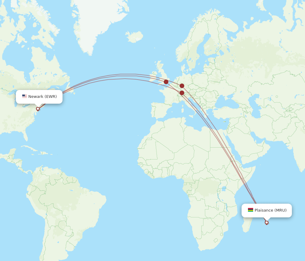 EWR-MRU flight routes