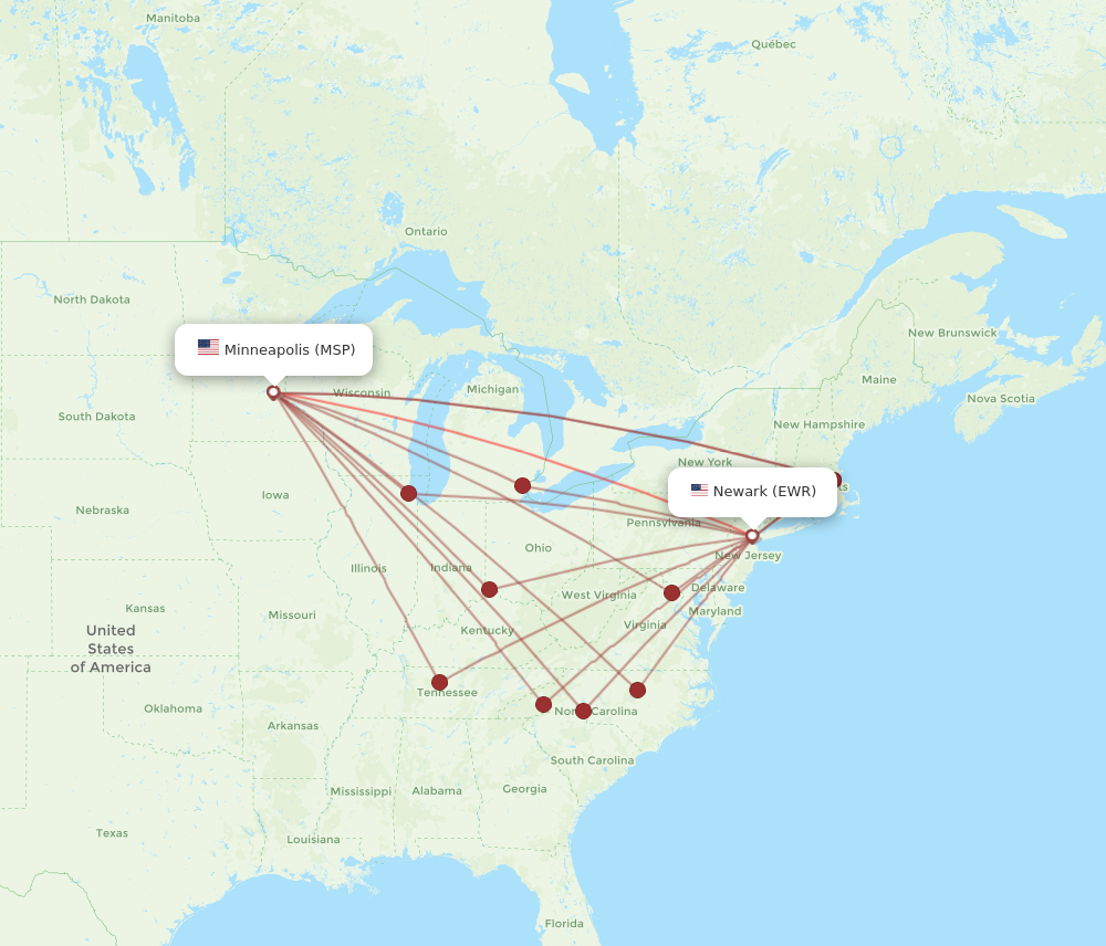 EWR to MSP flights and routes map