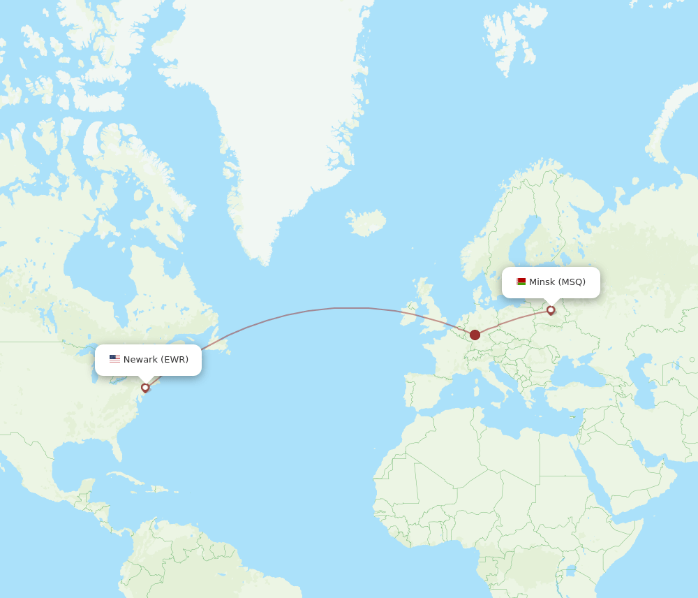 New York - Minsk route map and flight paths