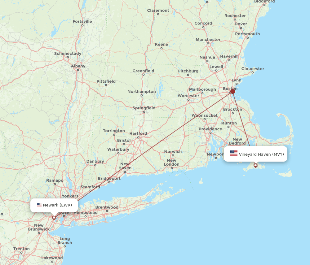 EWR-MVY flight routes