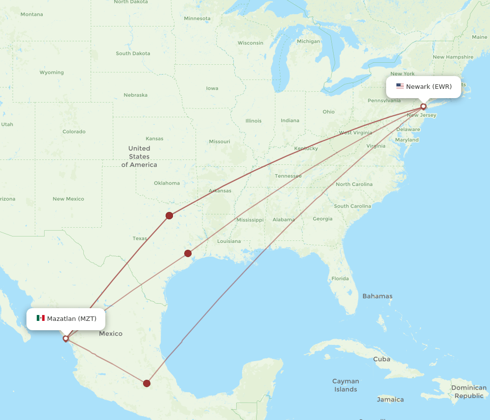 EWR-MZT flight routes