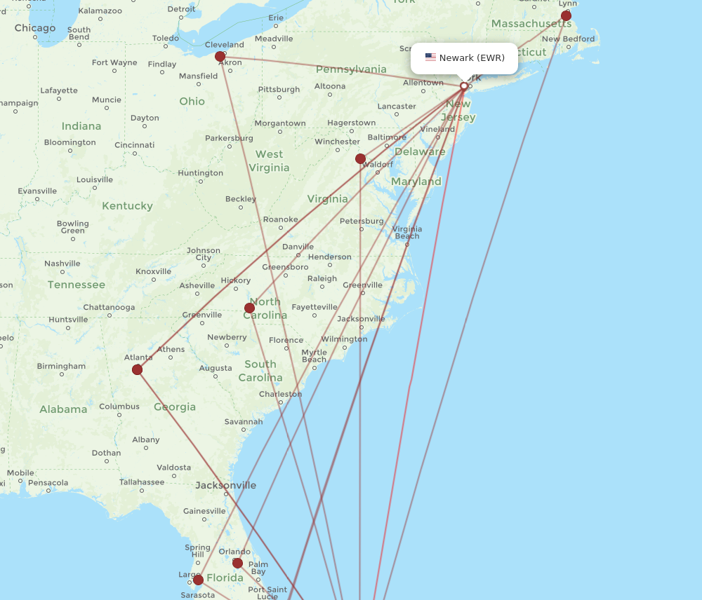 EWR to NAS flights and routes map