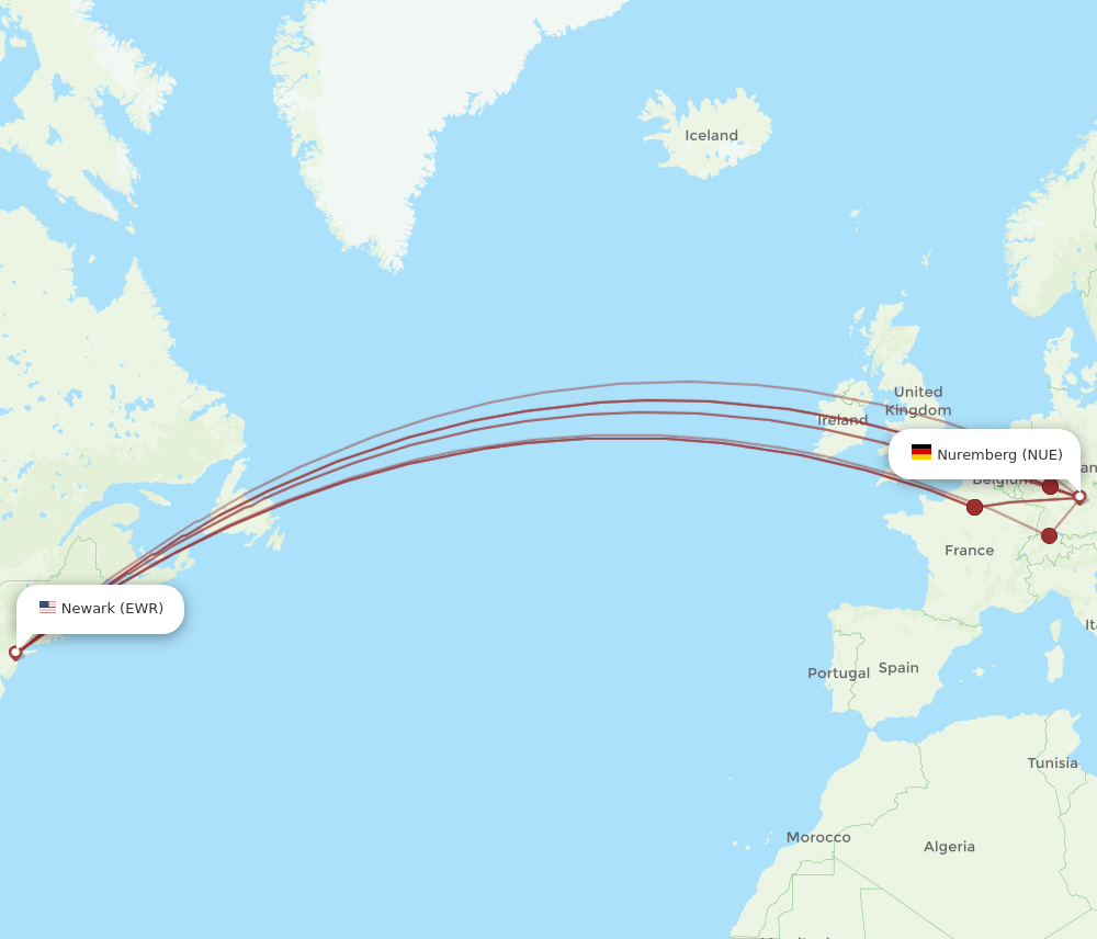 EWR-NUE flight routes