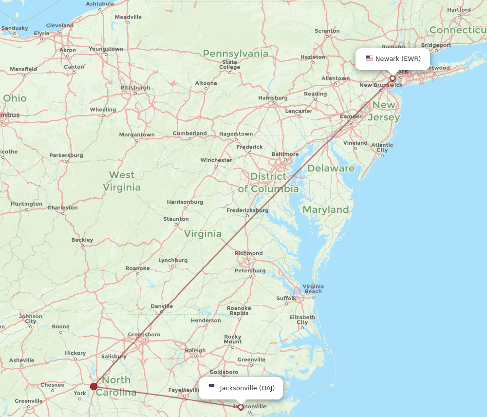 EWR-OAJ flight routes