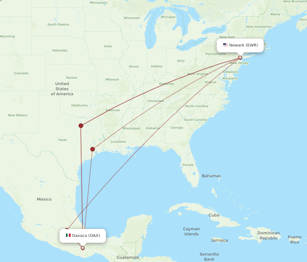 EWR-OAX flight routes