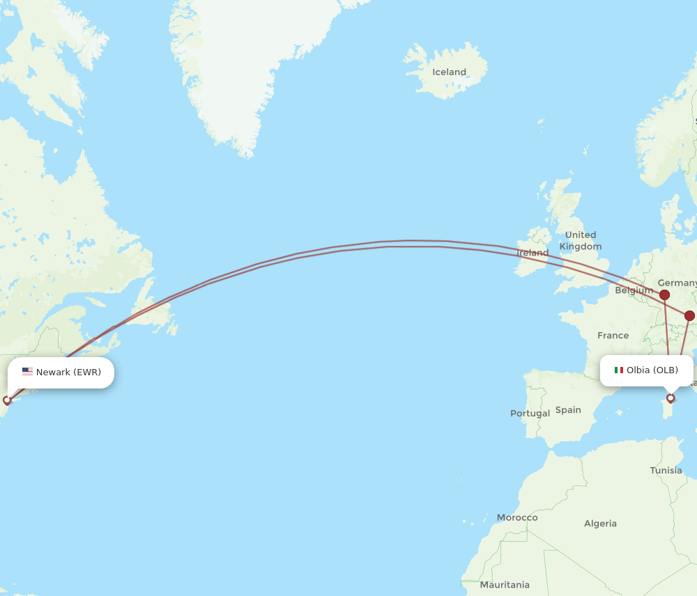 EWR-OLB flight routes