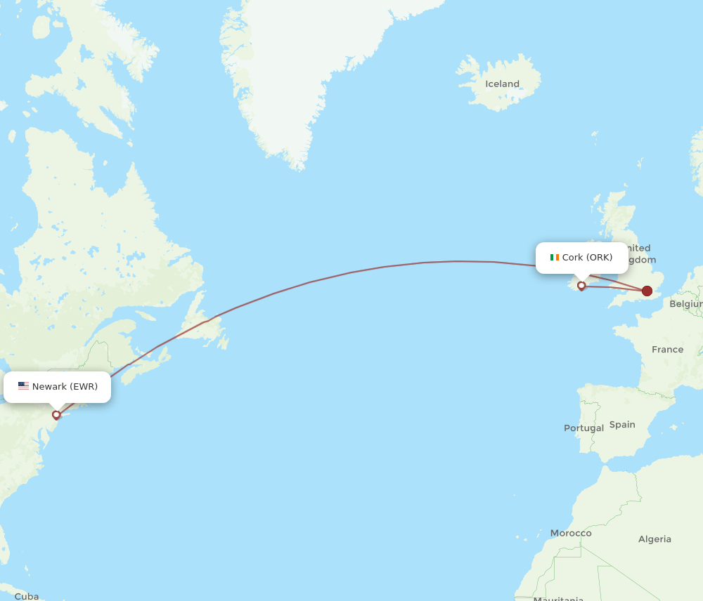 EWR to ORK flights and routes map