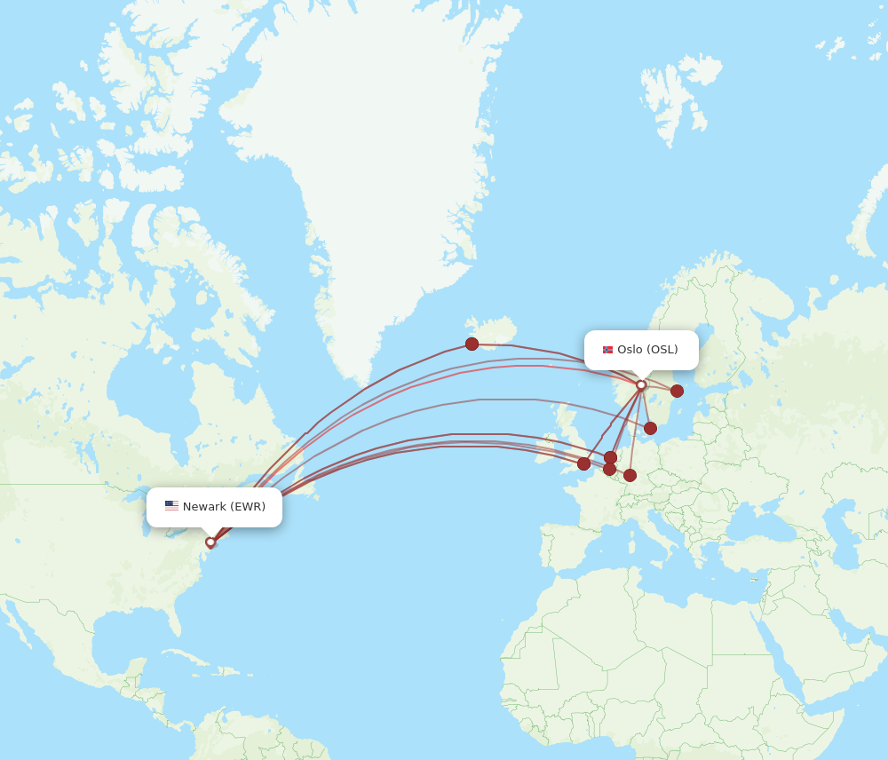 EWR to OSL flights and routes map