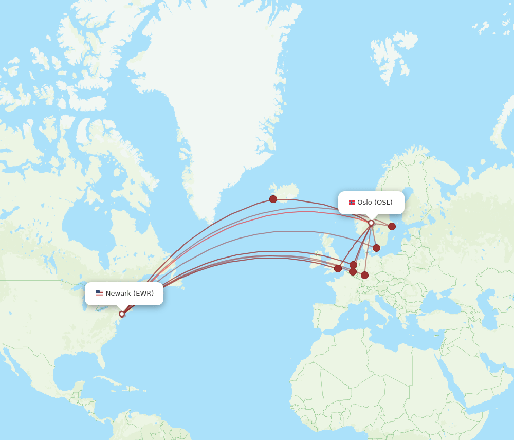 EWR to OSL flights and routes map