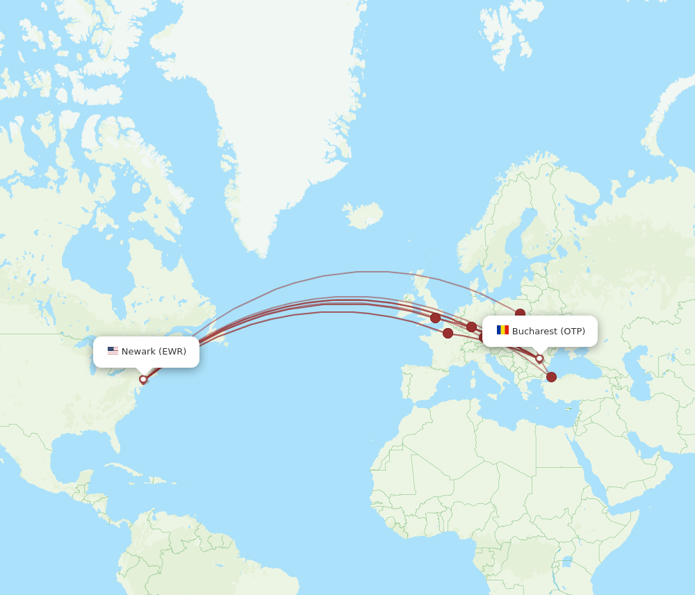 EWR-OTP flight routes