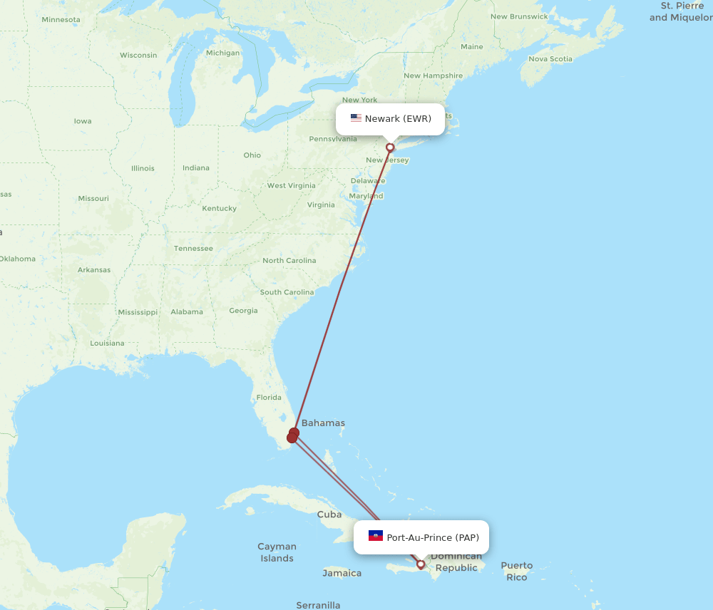EWR-PAP flight routes