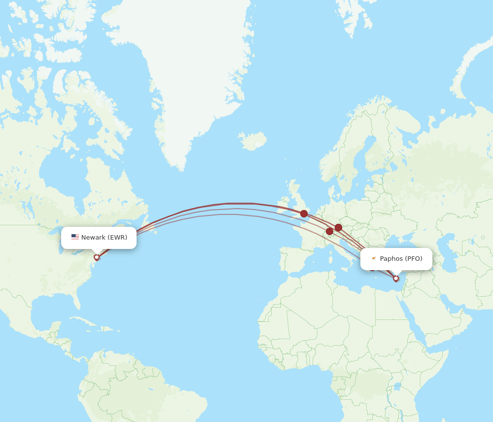 EWR-PFO flight routes