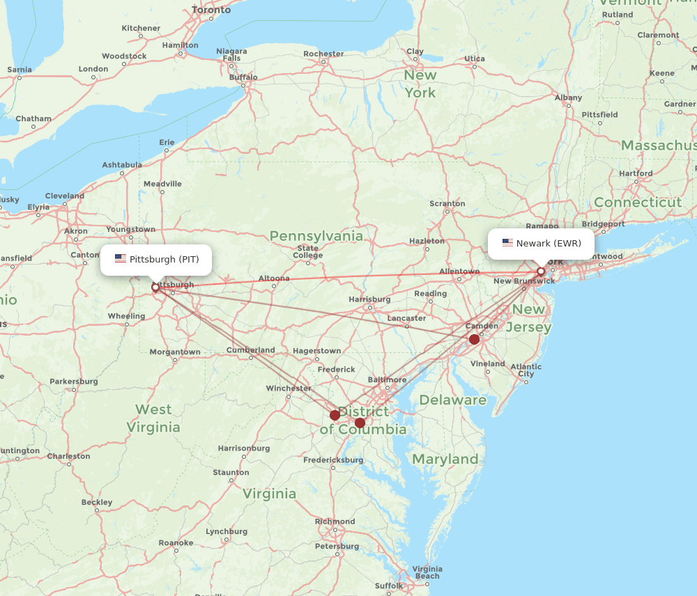 EWR-PIT flight routes