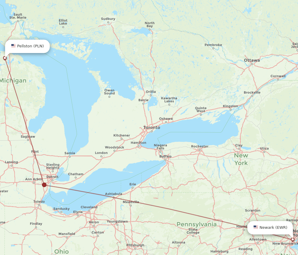 EWR to PLN flights and routes map