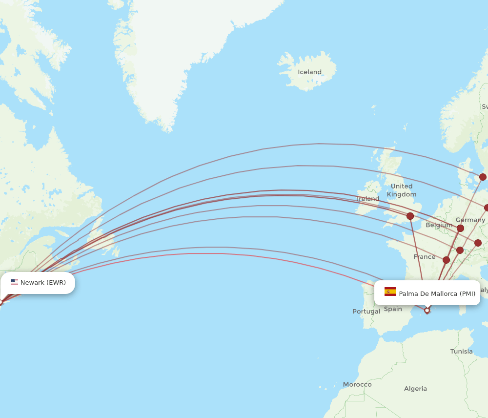 EWR-PMI flight routes