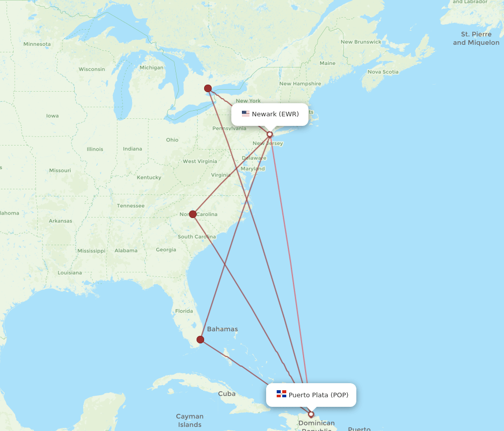 EWR to POP flights and routes map