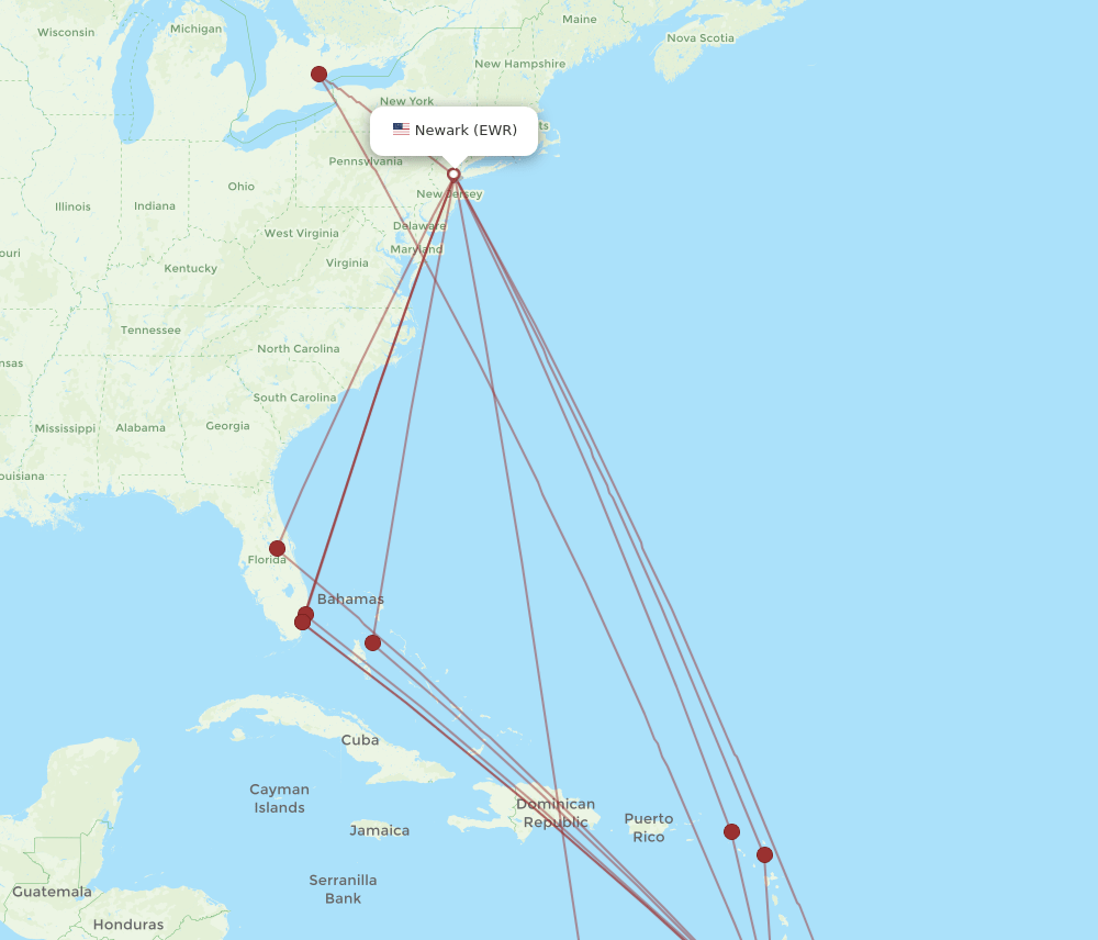 EWR-POS flight routes