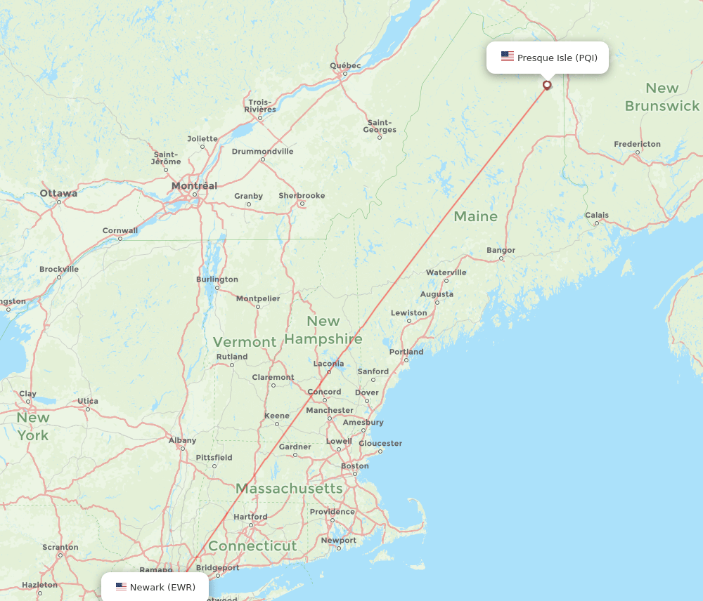 New York - Presque Isle route map and flight paths