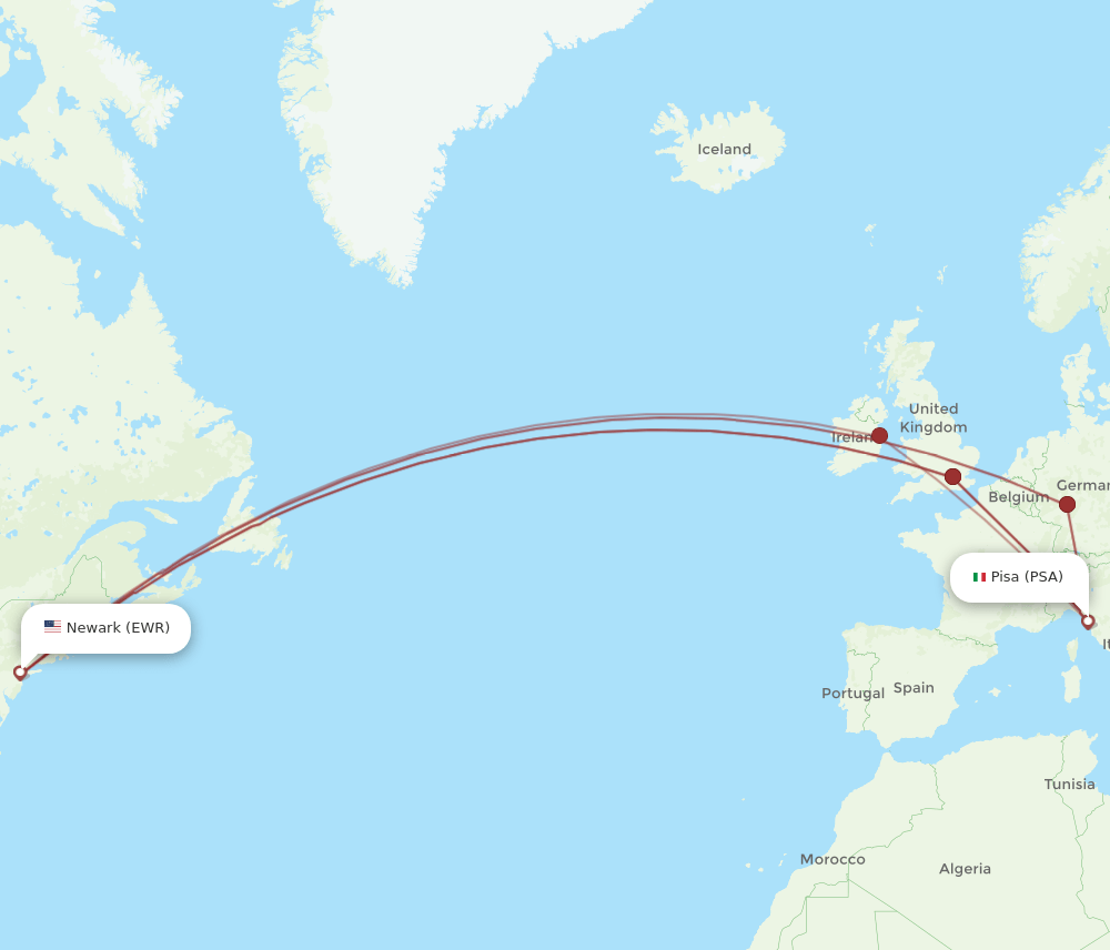EWR-PSA flight routes