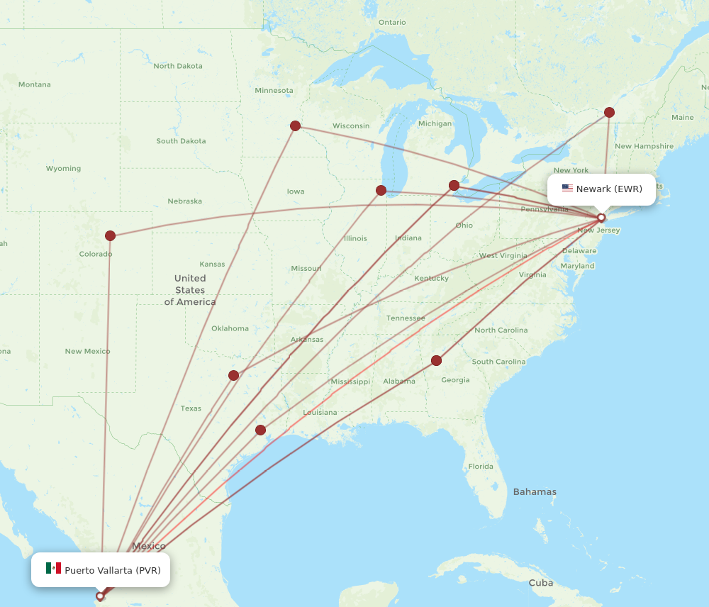 EWR to PVR flights and routes map