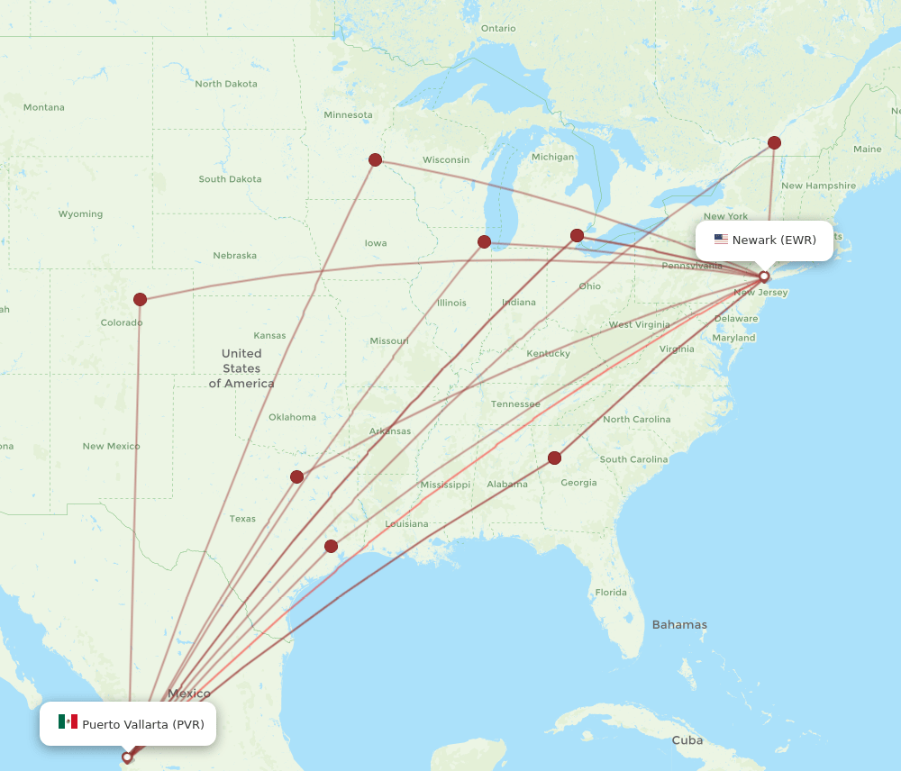 EWR to PVR flights and routes map