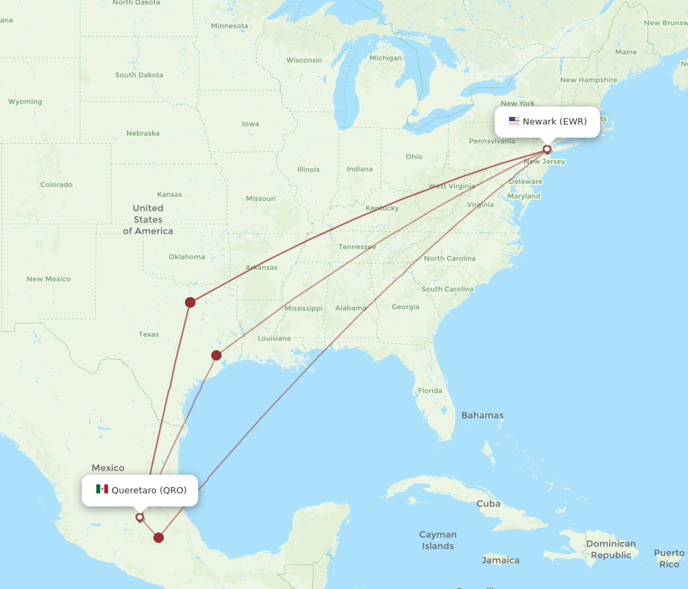 EWR-QRO flight routes