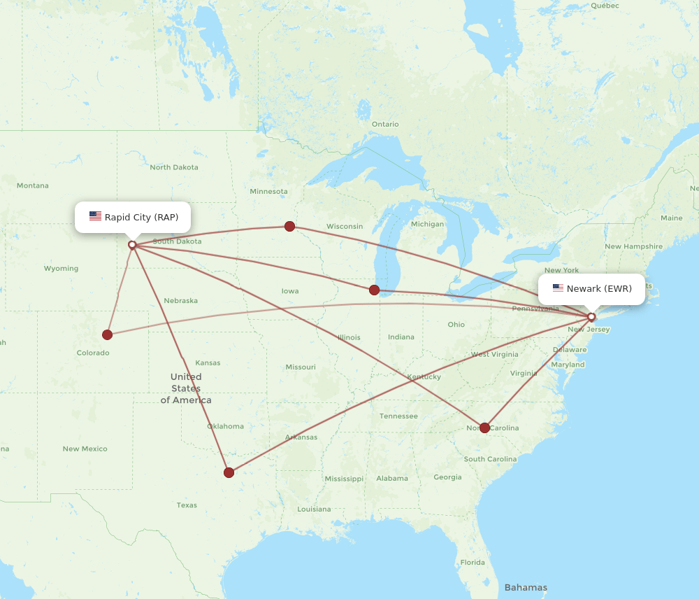 EWR-RAP flight routes