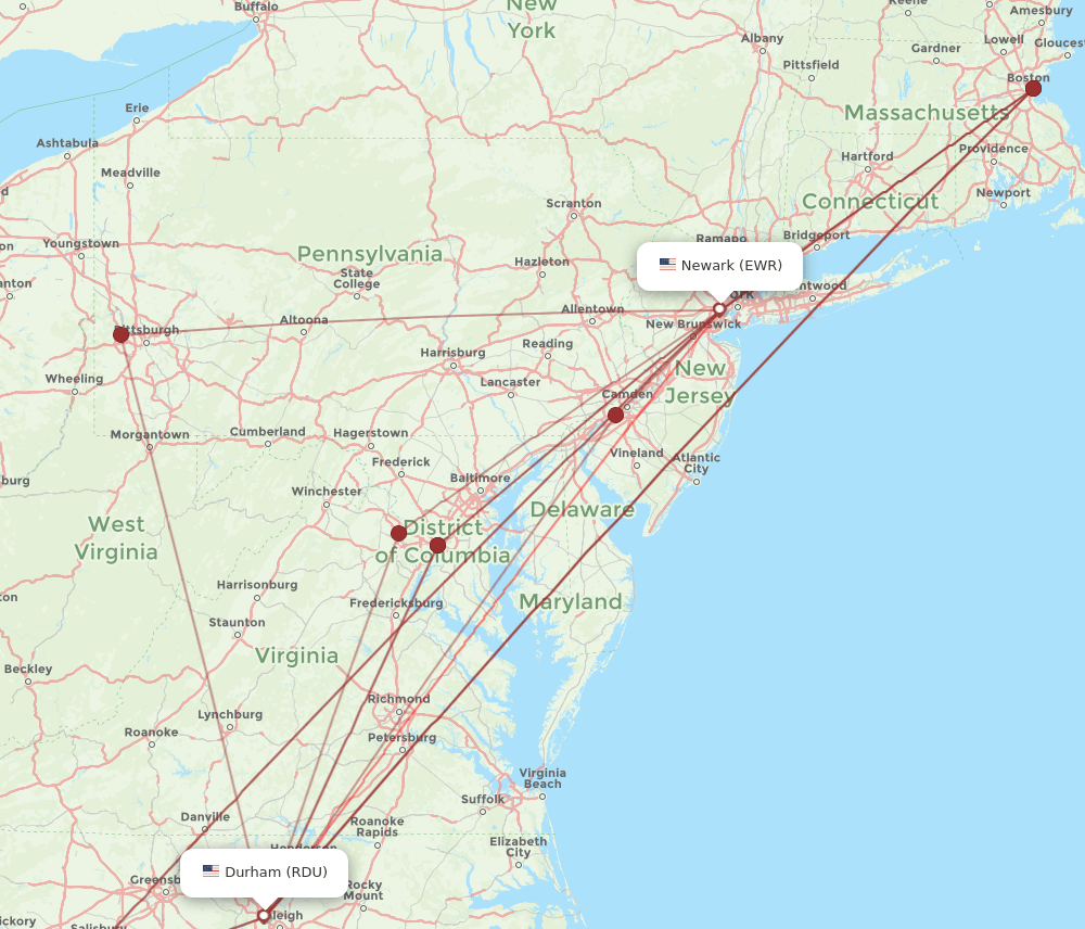 EWR-RDU flight routes