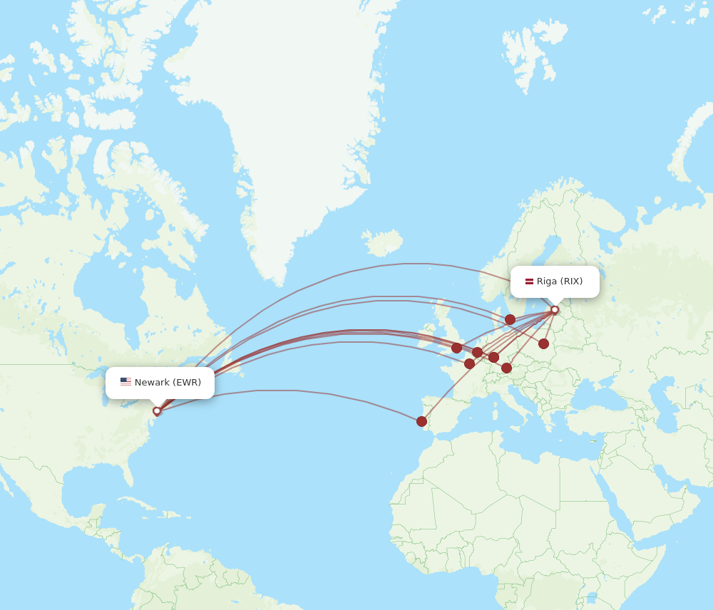 EWR-RIX flight routes