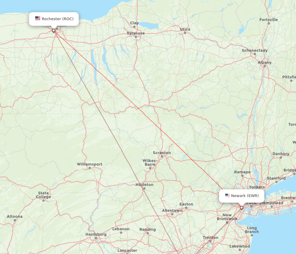 New York - Rochester route map and flight paths