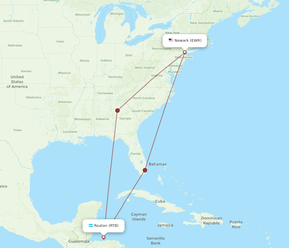 EWR-RTB flight routes