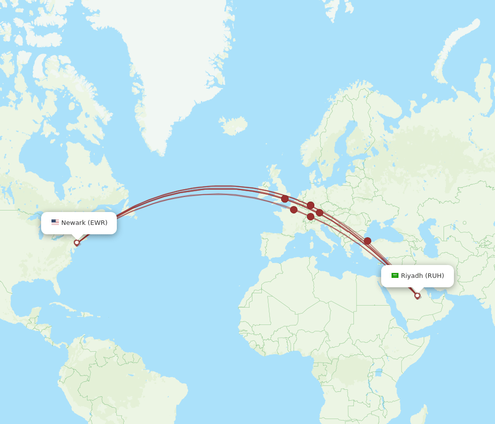 EWR-RUH flight routes