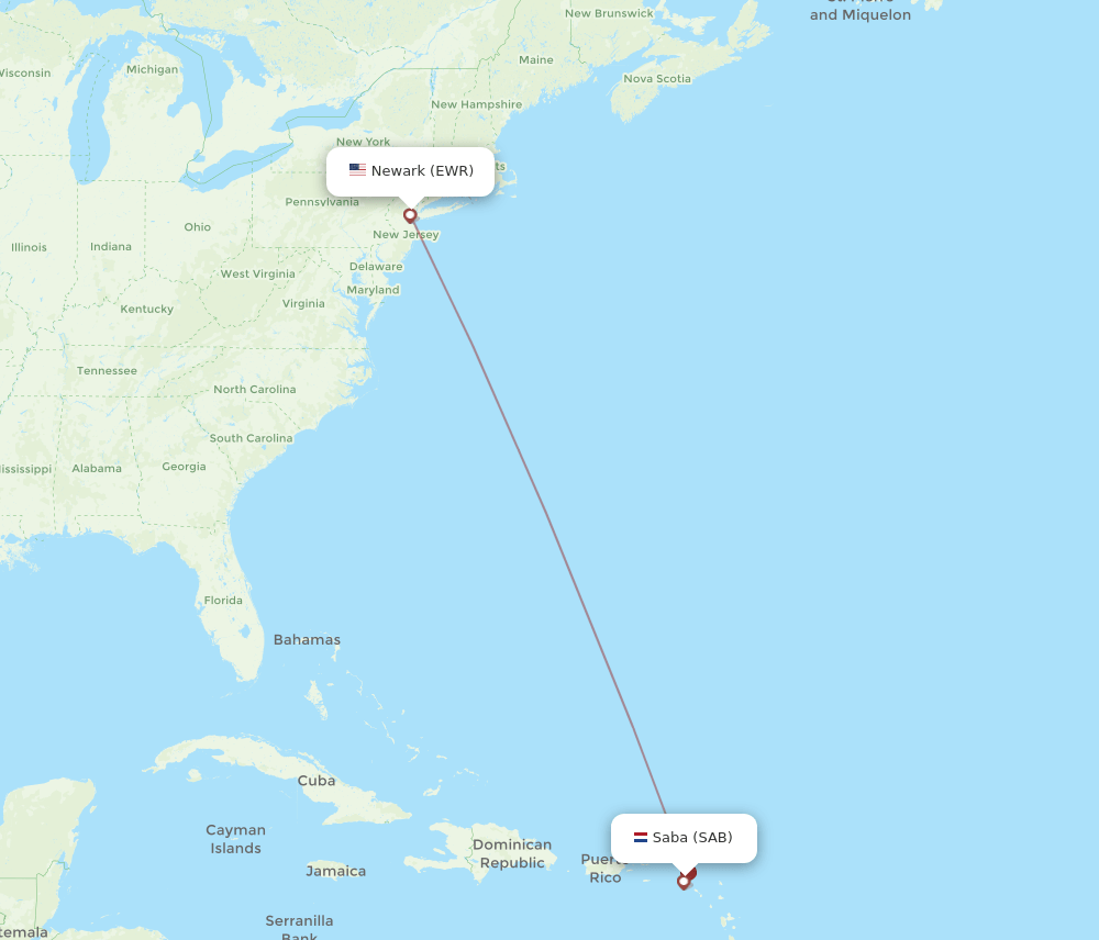 EWR-SAB flight routes
